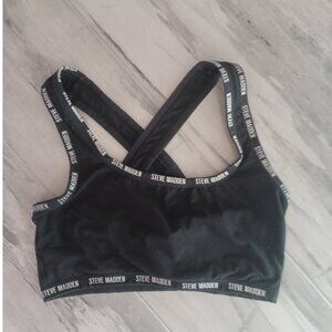 Steve Madden Logo Plus Size Racerback Light Support Black/White Sports Bra 1XL